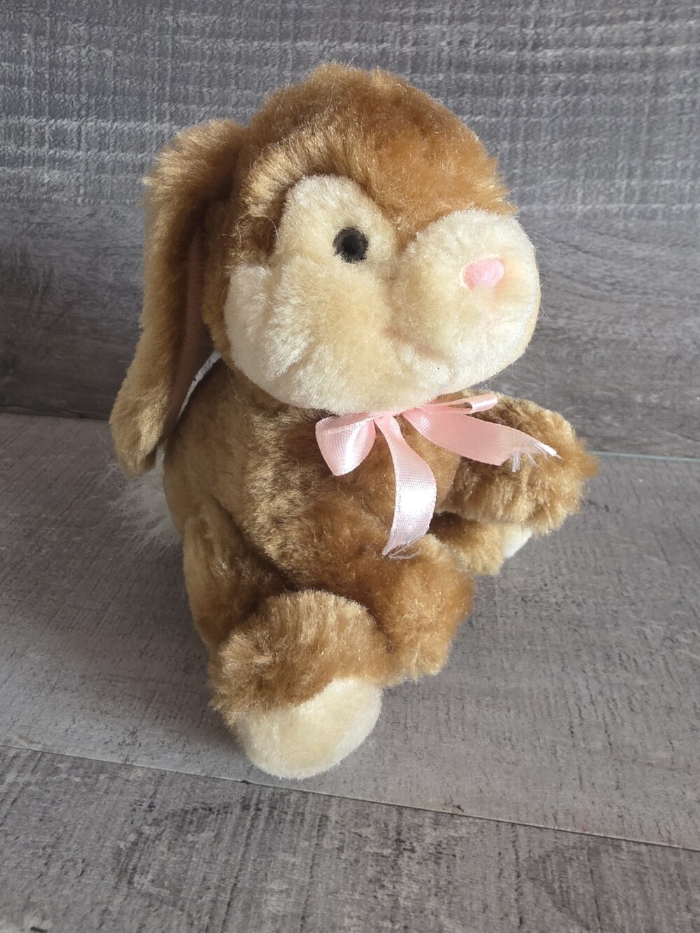 Russ Plush Easter Bunny Rabbit Nutmeg 6" Mini Stuffed Animal Tan Pink Ribbon g41